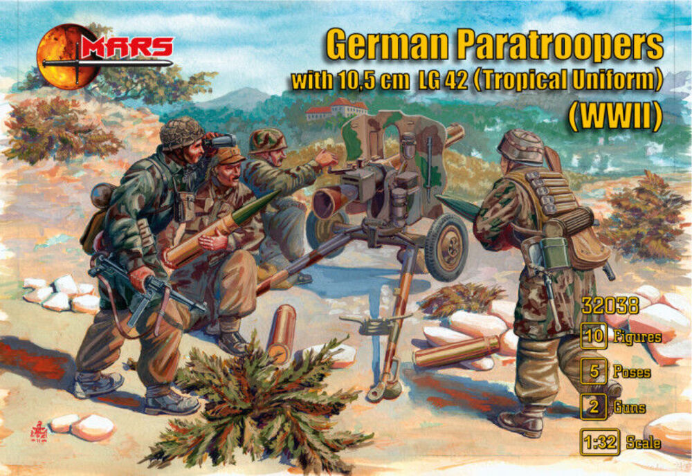 German Paratroopers with 10.5cm LG42 (Tropical Uniform) WWII