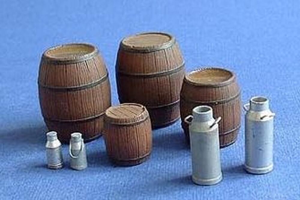 Wooden barrels and milk cans