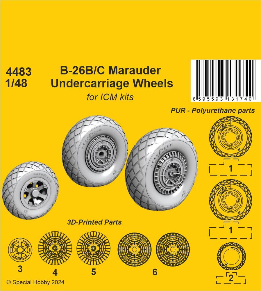 B-26B/C Marauder Undercarriage Wheels  / for ICM kit