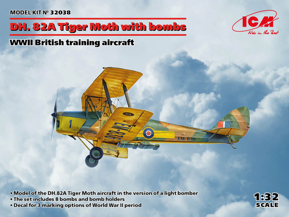 DH. 82A Tiger Moth with bombs, WWII British training aircraft