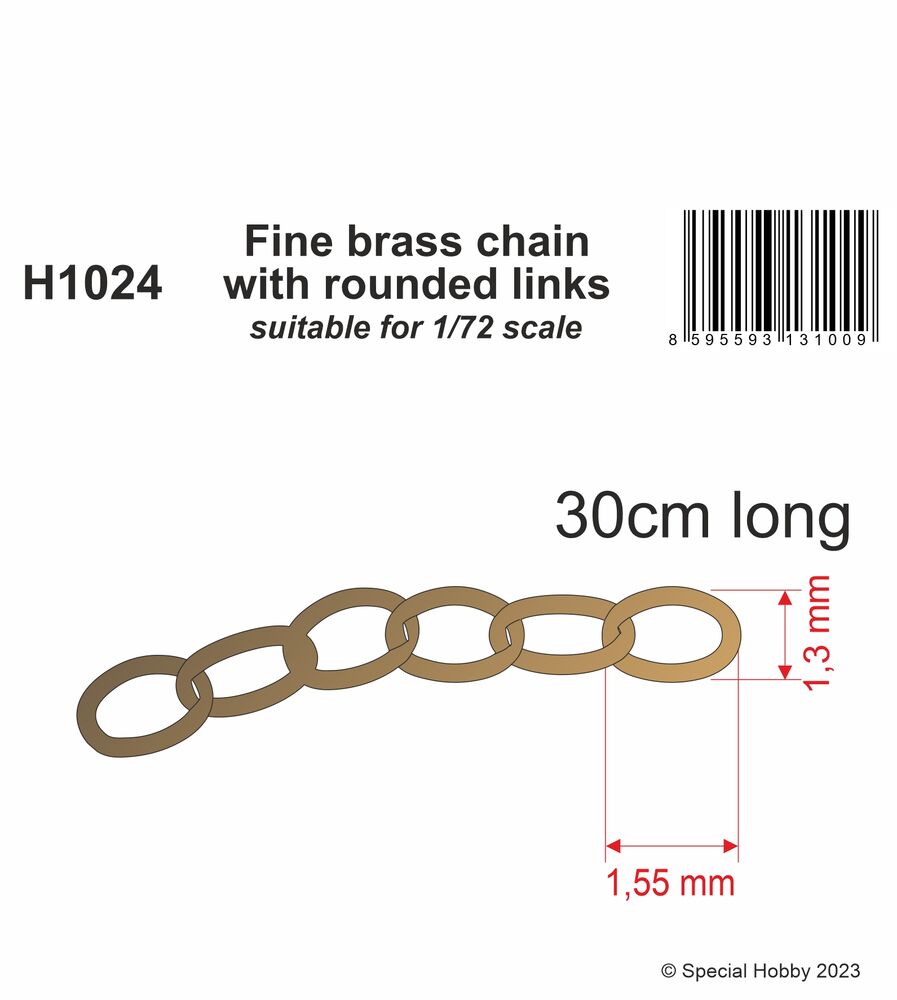 Fine brass chain with rounded links - suitable for 1/72 scale