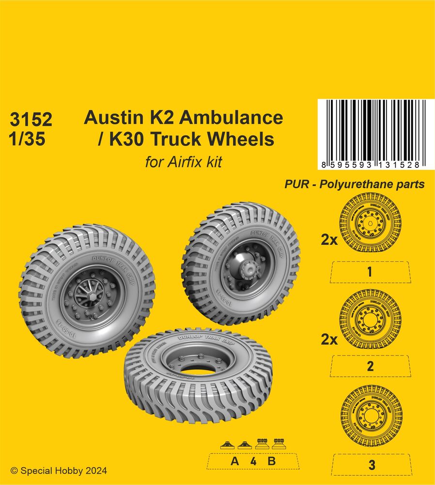 Austin K2 Ambulance / K30 Truck Wheels 1/35 / for Airfix kits