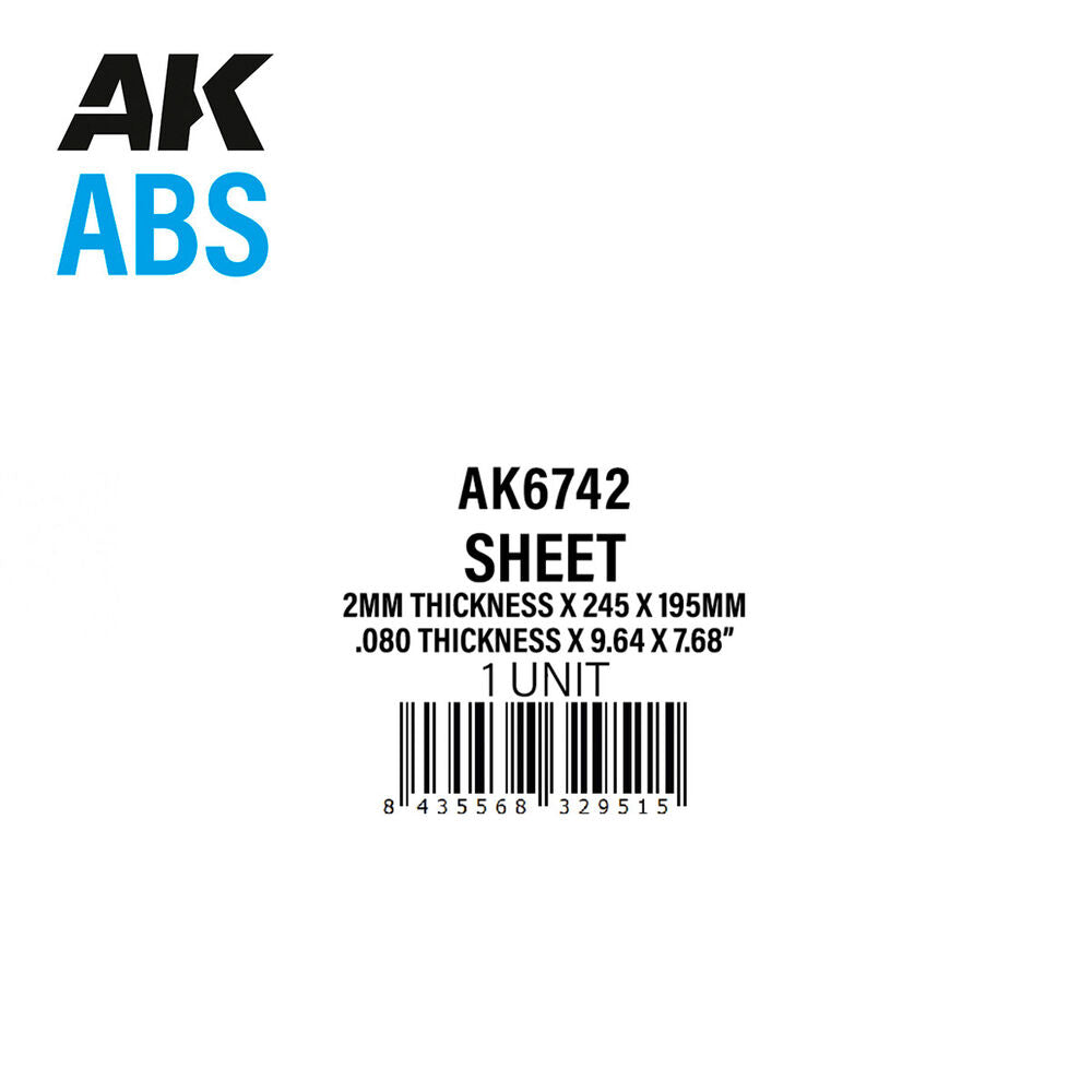 2mm thickness x 245 x 195mm - ABS SHEET