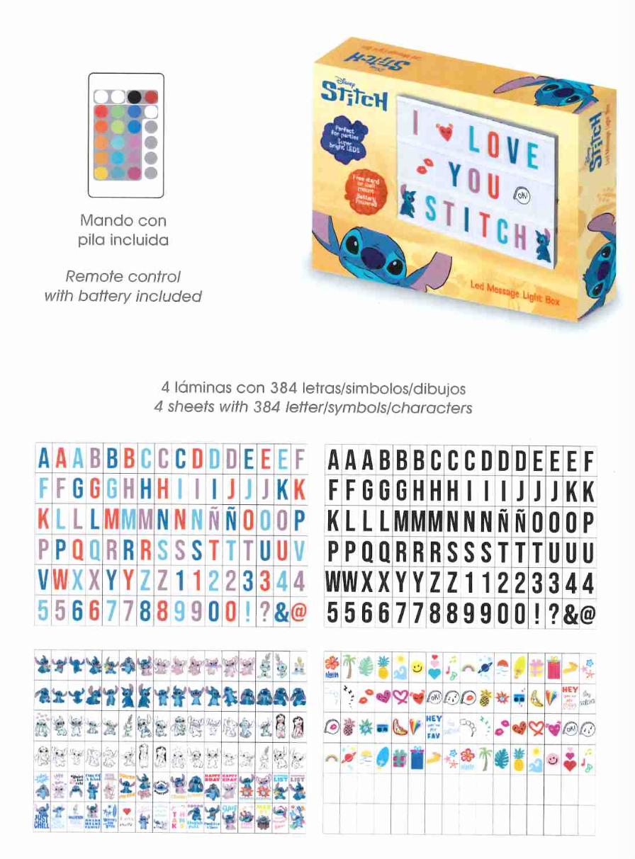 STITCH - Message Light box with 384 letters + Remote Control