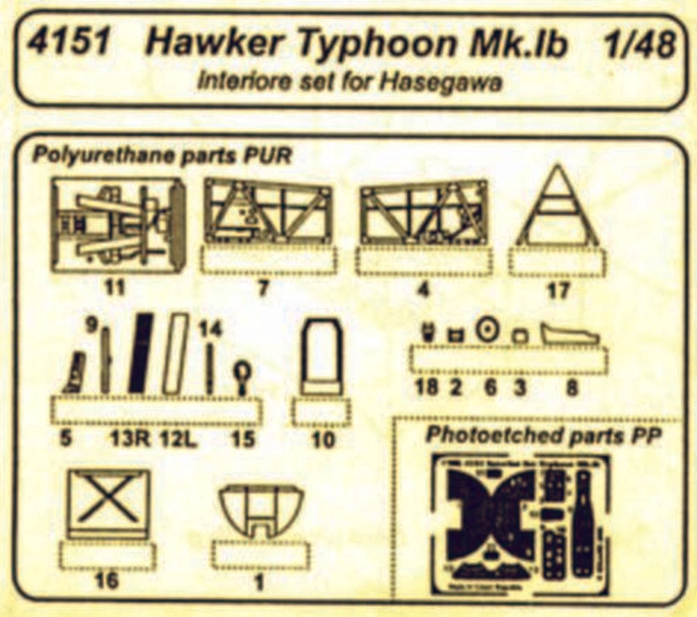 Hawker Typhoon Mk.Ib ��Interior Set f��r Hasegawa-Bausatz