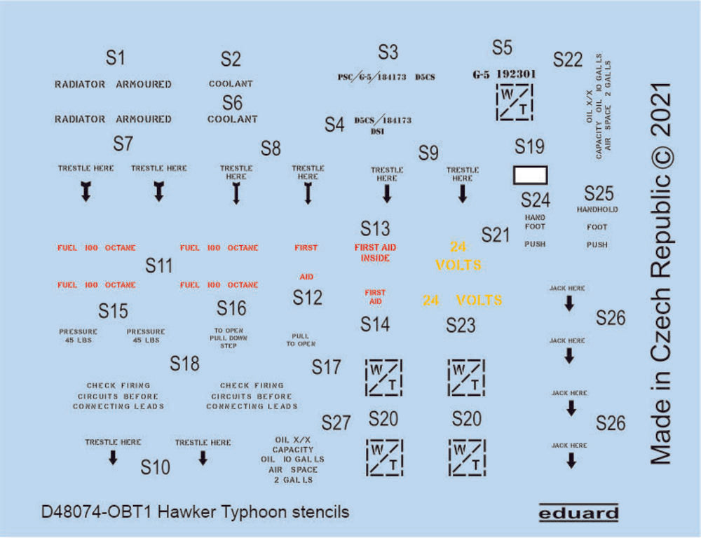 Hawker Typhoon stencils 1/48 for HASEGAWA