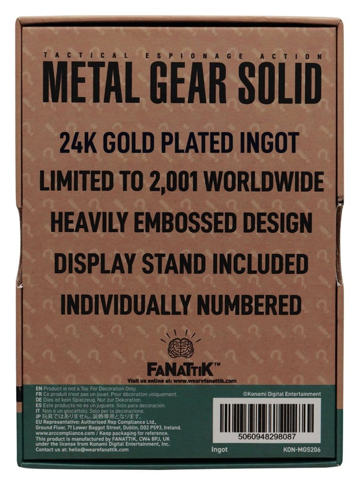 Metal Gear Solid 2 Ingot Raiden 24k Gold Plated Limited Edition