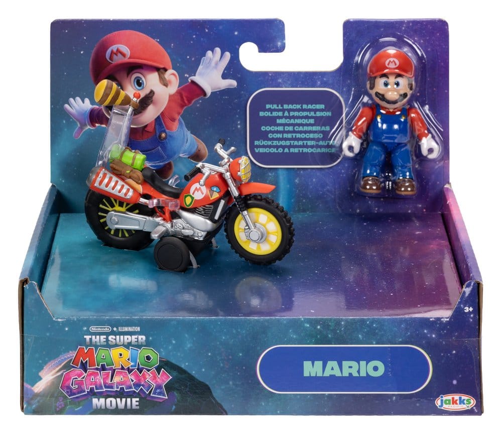 Super Mario Galaxy Movie Action Figure with Pull Back Motorcycle Mario 6 cm