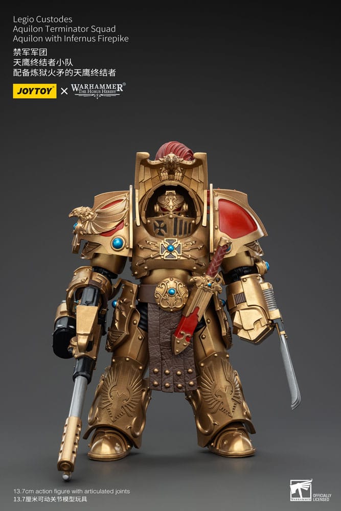 Warhammer The Horus Heresy Action Figure 1/18 Legio Custodes Aquilon Terminator Squad Aquilon with Infernus Firepike 14 cm