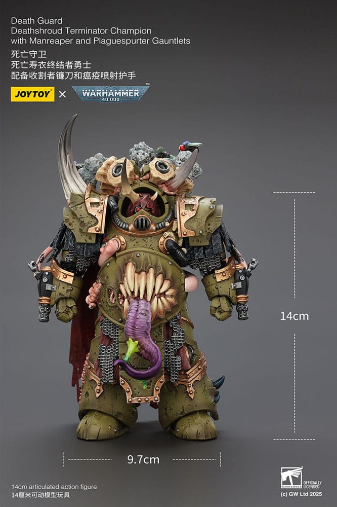 Warhammer 40k Action Figure 1/18 Death Guard Deathshroud Terminator 1 with Manreaper and Plaguespurter Gauntlet 14 cm