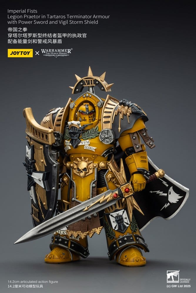 Warhammer Imperial Fists Action Figure Legion Praetor in Tartaros Terminator Armour with Power Sword and Vigil Storm Shield 14 cm