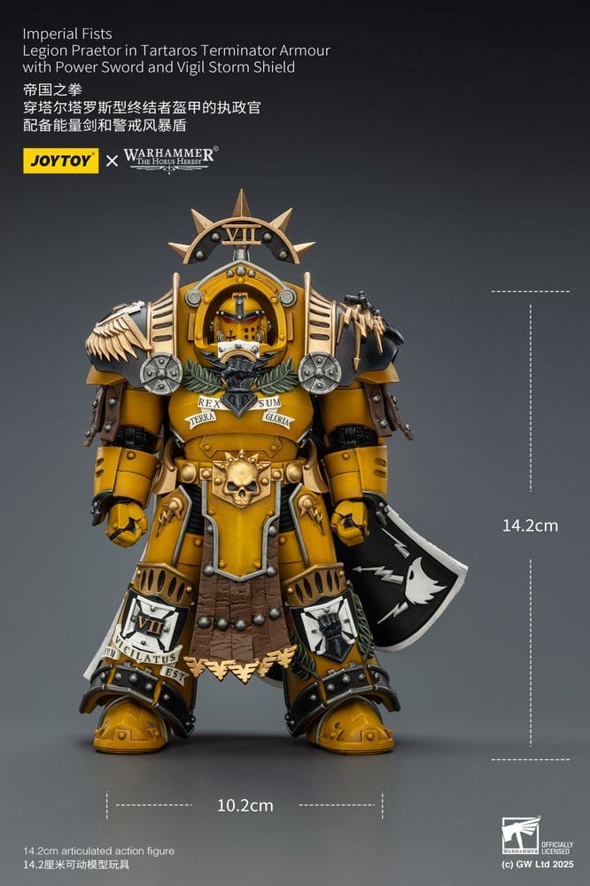 Warhammer Imperial Fists Action Figure Legion Praetor in Tartaros Terminator Armour with Power Sword and Vigil Storm Shield 14 cm