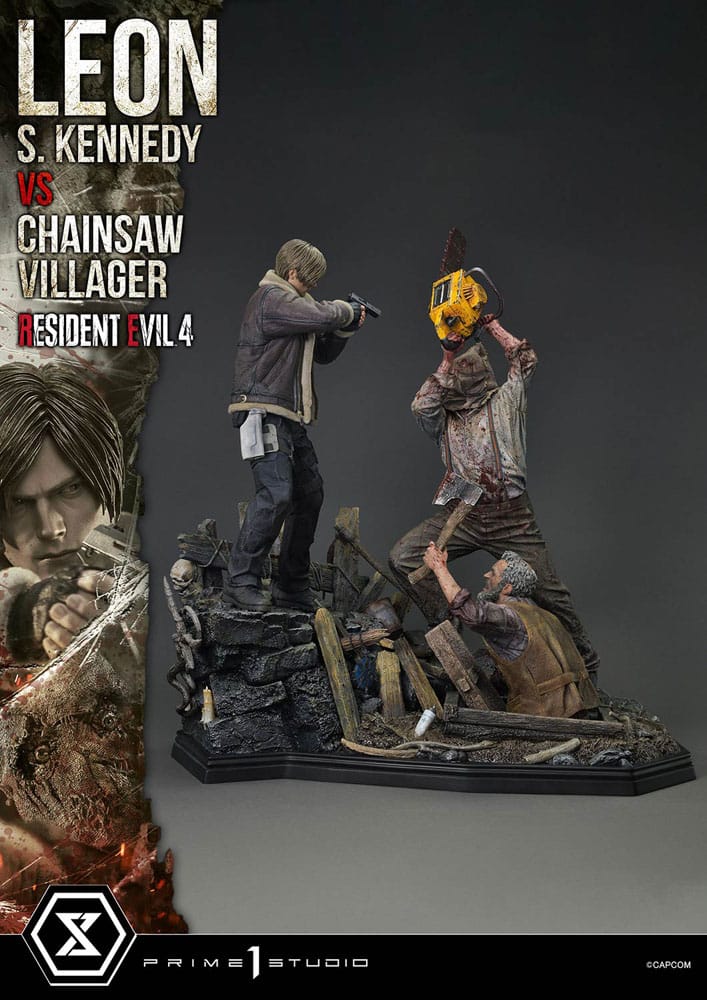 Resident Evil 4 Ultimate Premium Masterline Series Statue 1/4 Leon S. Kennedy vs. Chainsaw Villager Bonus Ver. 76 cm