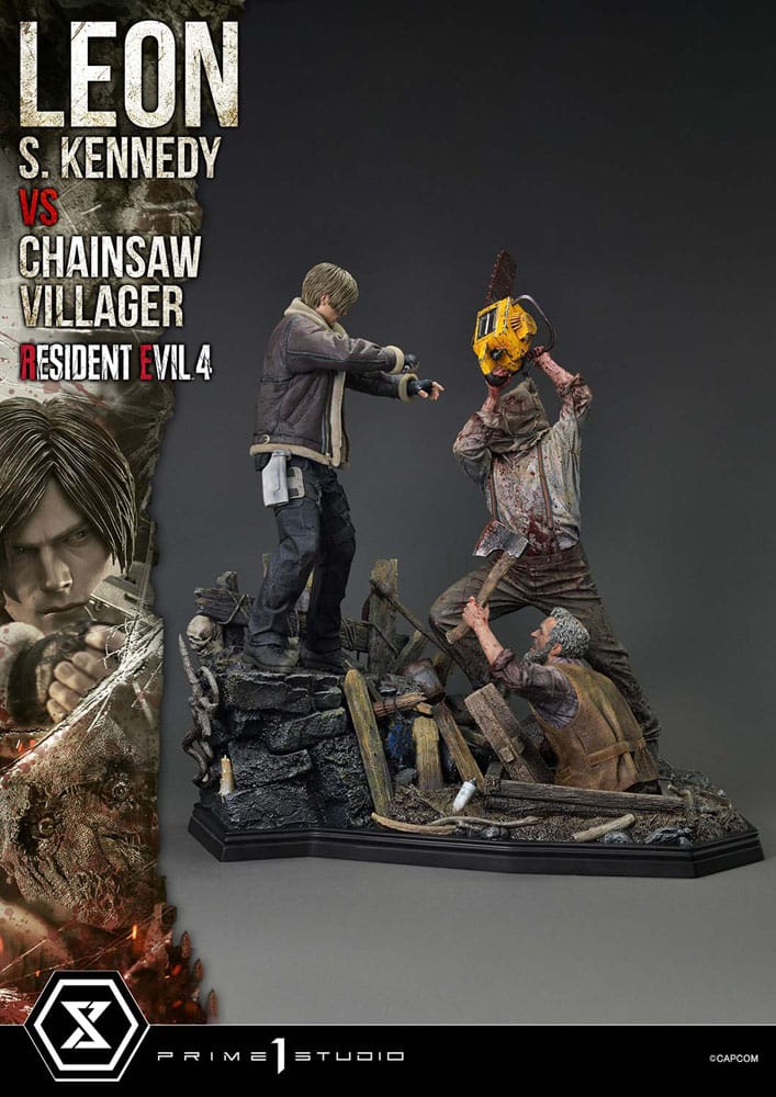 Resident Evil 4 Ultimate Premium Masterline Series Statue 1/4 Leon S. Kennedy vs. Chainsaw Villager Bonus Ver. 76 cm