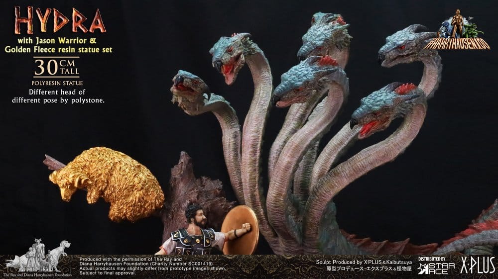 Ray Harryhausen Painted Statue Hydra with Jason Warrior & Golden Fleece Resin Statue Set 30 cm
